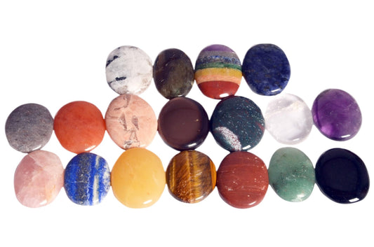 GEMSCITE 16 PC Worry Stones Set Thumb Metaphysical Gemstone Crystal Healing Reiki Men Women Gift FENG Shui Positive Energy Love Wellness Palm Stones Wicca Powerful