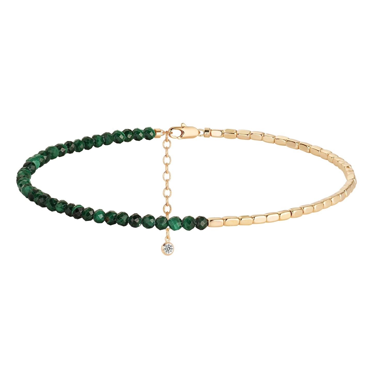 MYEARS Women Beaded Bracelet Gold Gemstone Malachite 14K Simple Dainty Handmade Chain Everyday Boho Beach Jewelry