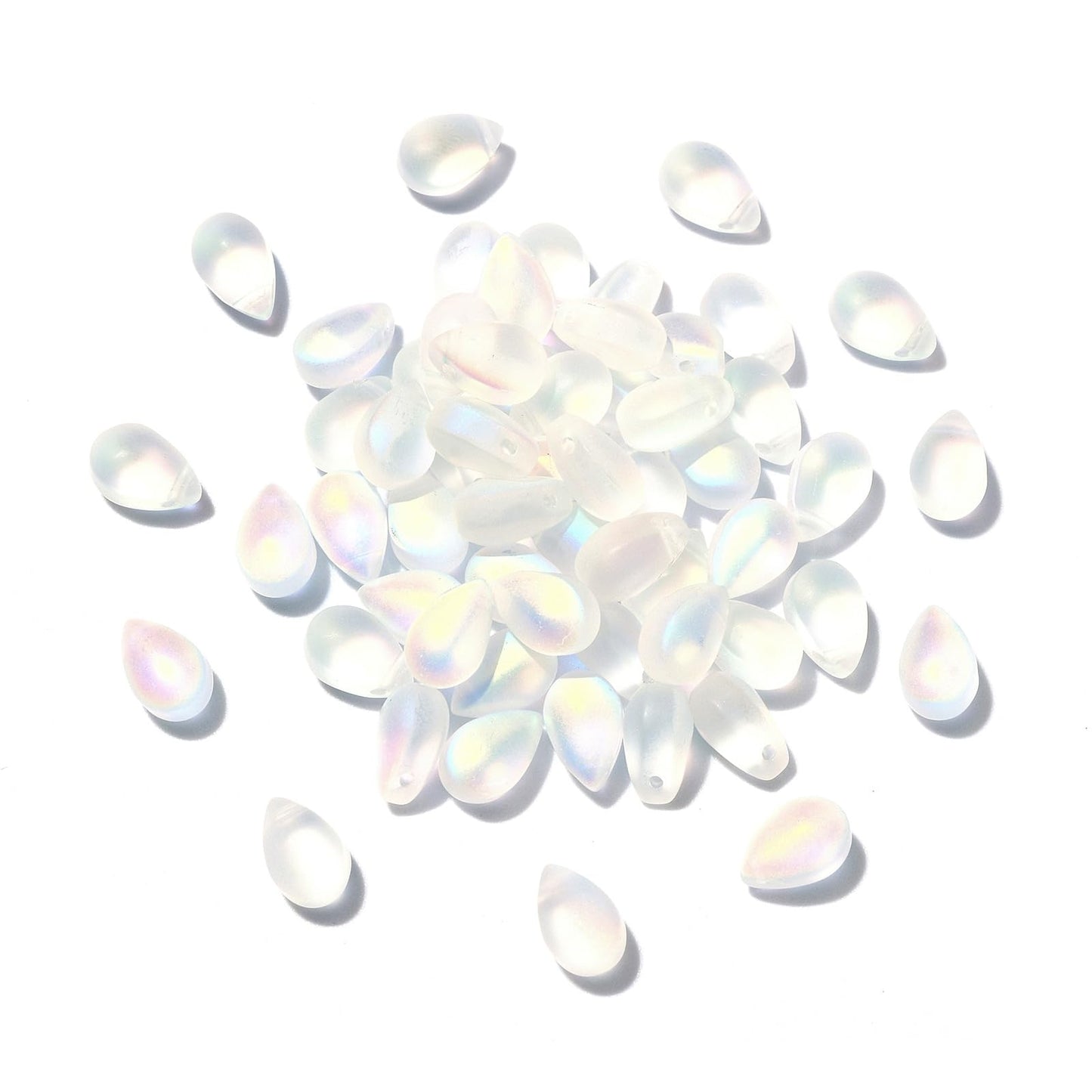 UR Urlifehall 100 Pcs Glass Teardrop Charms Frosted Transparent Spray Painted Glass Beads Clear AB Color Plated Beads for Jewelry Accessories