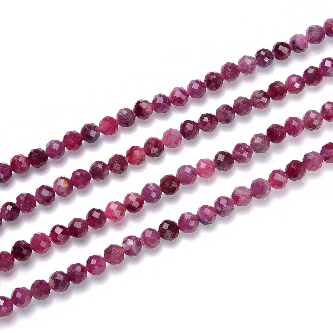 Adabele 15 Inch Natural Pink Tourmaline Healing Gemstone 3mm (0.12 Inch) Tiny Small Faceted Round Loose Beads Stone Spacer (120-130pcs) for Craft Jewelry Making GK3-1
