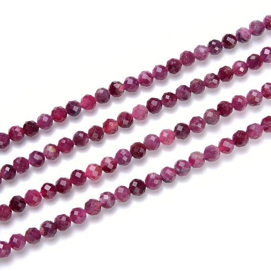 Adabele 15 Inch Natural Pink Tourmaline Healing Gemstone 3mm (0.12 Inch) Tiny Small Faceted Round Loose Beads Stone Spacer (120-130pcs) for Craft Jewelry Making GK3-1