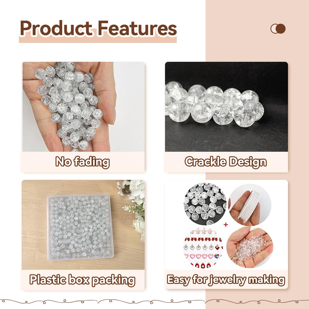 PAMIR TONG 400pcs 8mm Round Glass Beads for Bracelet Pretty Smooth Loose Beads for Necklace-Earring-Jewelry Making and DIY Crafts (Crackle White)