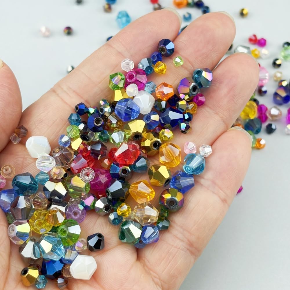 Pinhoollgo 600pcs 3mm Bicone Crystal Glass Beads Faceted Bicone Crystal Beads Bulk Glass Spacer Beads for Bracelets Necklace Pendants Earrings DIY Jewelry Craft Making(Black AB)