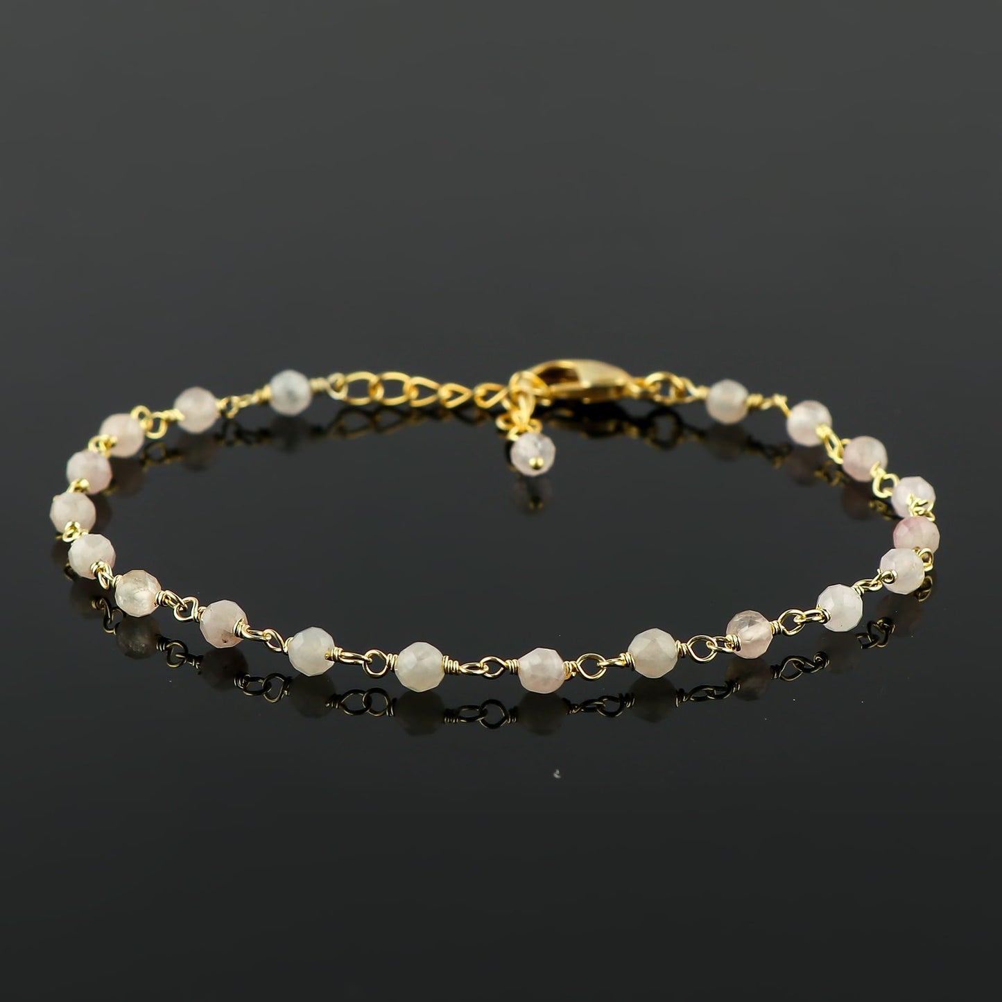 CRYSTALINES Natural Rose Quartz Gemstone Cluster Bracelet, 14K Gold Plated Rosary Chain Beads, Handmade Bohemian Jewelry for Women, Healing Crystals, Birthday Christmas Gift, 8"