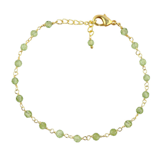 CRYSTALINES Natural Peridot Gemstones Bracelet Handmade Hypoallergenic Gold Plated Jewelry for Women Healing Crystals Microfaceted Beads Rosary Chain Boho August Birthstone Bracelet, 7+1inch