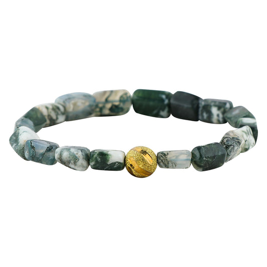 CRYSTALIS Natural Moss Agate Beads Elastic Stretch Bracelet, Chakra Healing Jewelry for Men & Women, Adjustable Bracelet, Everyday Wear, Gift Giving Bracelet, Free Size