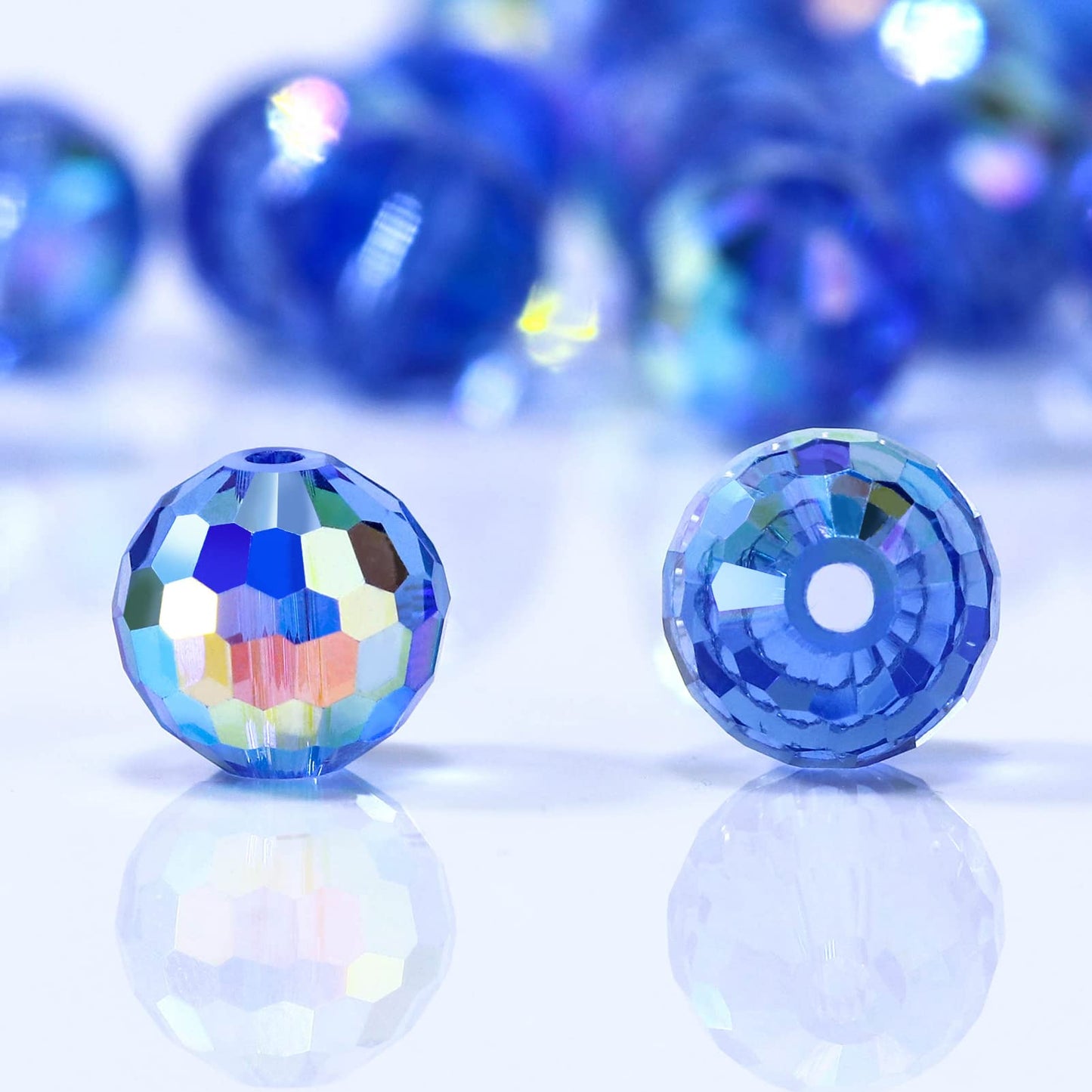 Dowarm 150PCS 6MM Round Crystal Glass Beads for Jewelry Making, Faceted Crystal Beads for Crafts Bracelet Wind Chimes Suncatcher, #5003 Crystal Rondelle Spacer Beads, Loose Gemstones, Light Blue AB