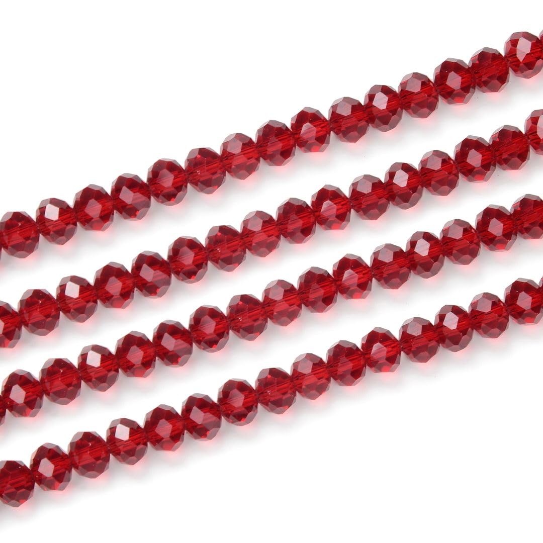 200pcs Czech Faceted Rondelle Crystal Glass Loose Beads 6mm Spacer Bulk Siam Red for DIY Craft Jewelry Making CCR605