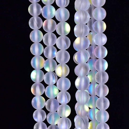 Asingeloo 4mm Matte Aurora Crystal Glass Beads White Mystic Aura Quartz Merimaid Frosted Moonstone Beads Crystal Healing Power for Jewelry Making 15" a Strand