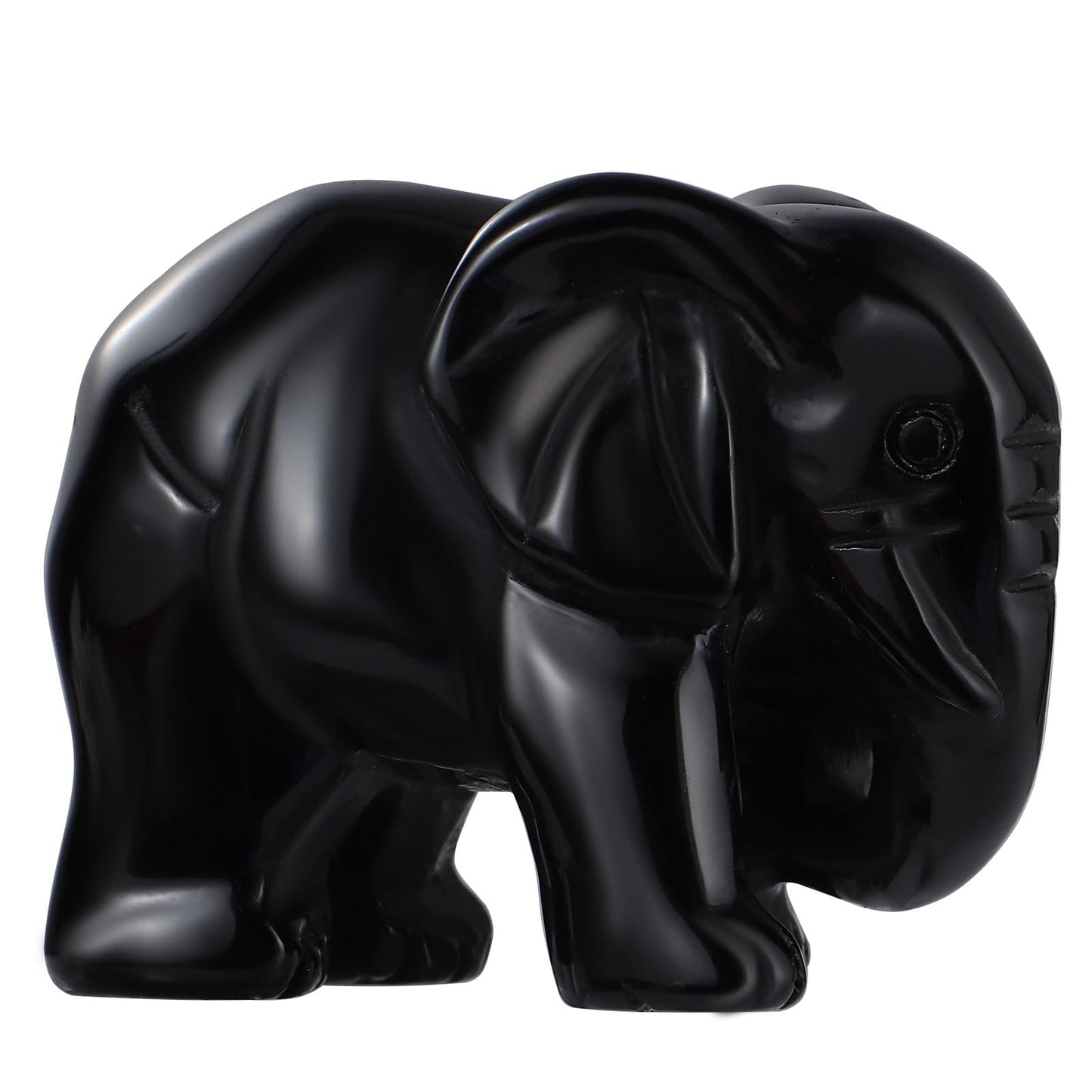 SMQ Black Obsidian Elephant Statue Gifts for Women 2''Crystal Elephant with Trunk Down Carved Lucky Pocket Spiritual Animal Carvings Home Office Desk Ornament