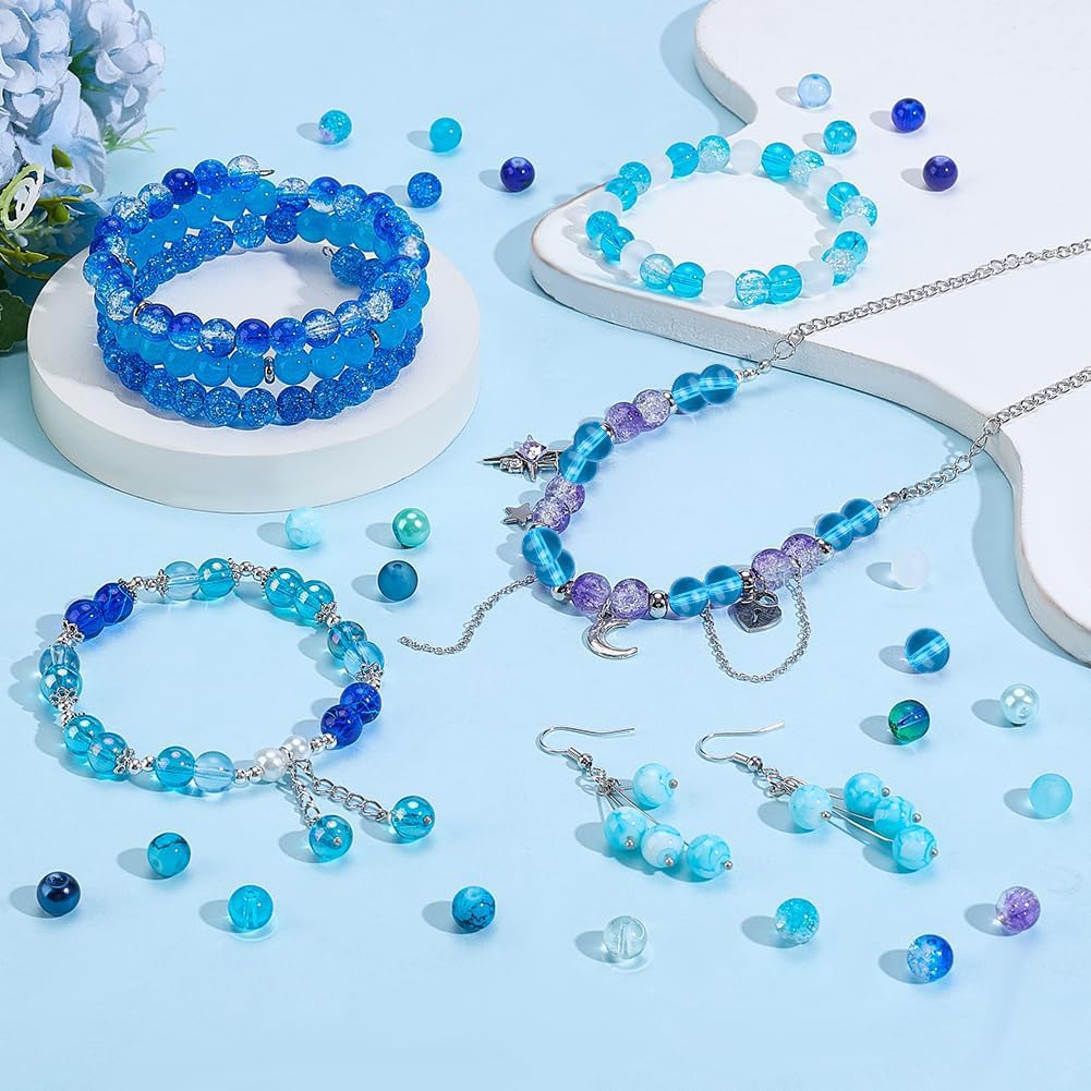 PH PandaHall 720pcs 8mm Blue Beads for Jewelry Making Glass Beads 24 Color Bracelet Bead Round Craft Loose Bead for Bracelets Necklaces Earring Summer Hawaii Boho Heshi Surfer Wave Jewelry Making
