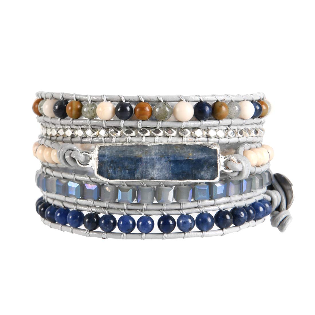 YGLINE Handmade Healing Topaz Wrap Bracelet Natural Stones Leather Boho Jewelry