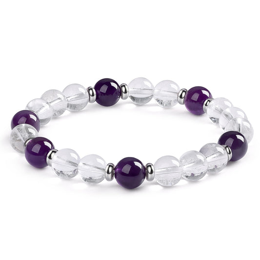 Atminafays 8MM Healing Crystal Bracelet - Amethyst & Clear Quartz | Natural Stone Energy Jewelry for Anxiety Relief and Stress & Positive,adjustable 6.5-8"