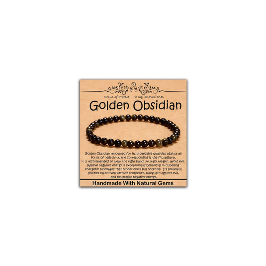CHCCOYE 4mm Natural Healing Gemstone Bracelet Handmade Yoga Stretch Elastic Bracelet Stress Relief Crystal Jewelry for Men and Women (4mm, Golden Obsidian)