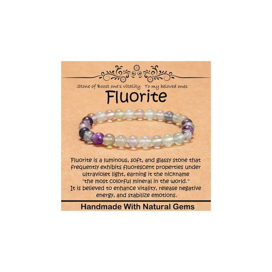 CHCCOYE 6mm Natural Healing Gemstone Bracelet Handmade Yoga Stretch Elastic Bracelet Stress Relief Crystal Jewelry for Men and Women (6mm, Fluorite)