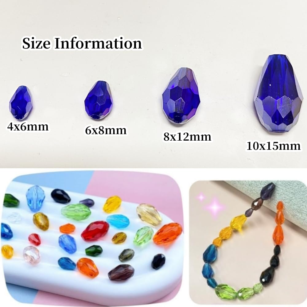 Honkoolly 130pcs 6x8mm Teardrop Crystal Glass Beads Vertical Hole Faceted Glass Teardrop Spacer Beads for Bracelets Necklace Earring DIY Jewelry Making Craft(Sapphire Blue AB)