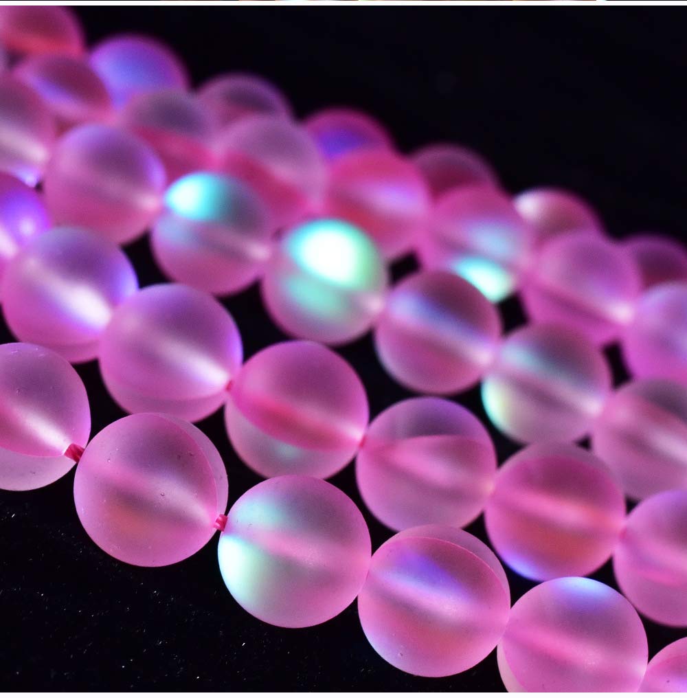 Asingeloo 60PCS 6mm Natural Pinkish Mystic Aura Quartz Gemstone Frosted Matte Titanium Round Loose Spacer Beads 15 inch Full Strand Crystal Healing Power Quartz