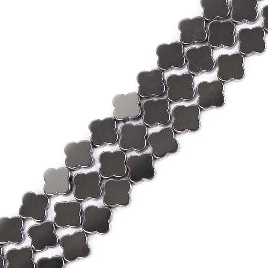 HAAMIIQII 65pcs 6mm Natural Black Hematite Loose Gemstone Beads Flat Clover Shape Spacer Stone Beads for Jewelry Making DIY Bracelets Necklaces Crafting