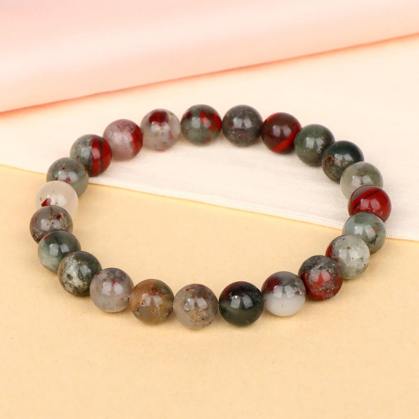 LPBeads Handmade Natural Gemstone Stretch Elastic 8mm African Bloodstone Bracelet Healing Crystal Round Stone Beads Jewelry Gifts for Women Men