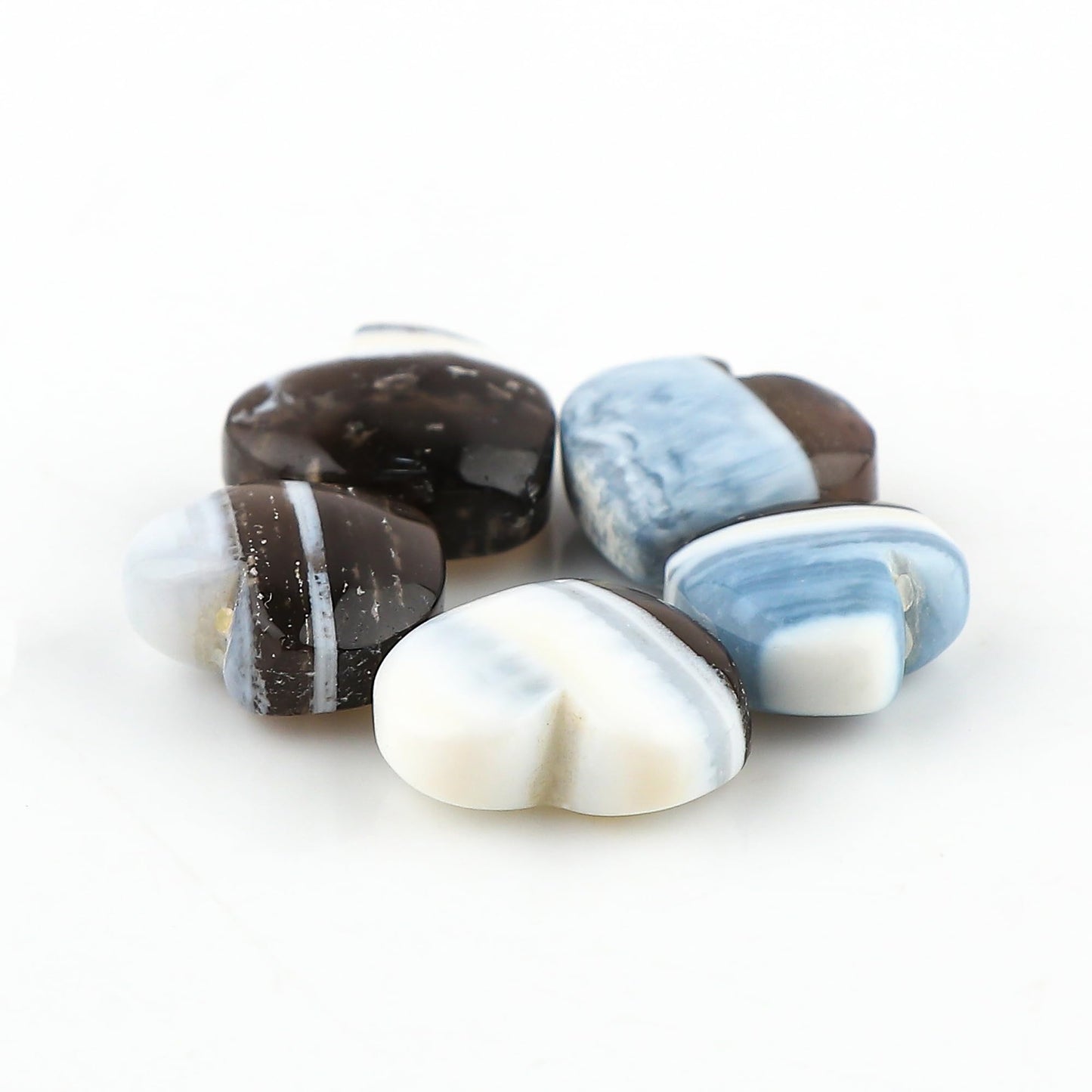 CRYSTALINES 5pcs, Wholesale Natural Blue Opal with Chalcedony Gemstones, Bulk Heart Shape Stones, Assorted Loose Supply, DIY Craft-Jewelry Making, Chakra Healing Crystals, Gem Collection, 10-12mm