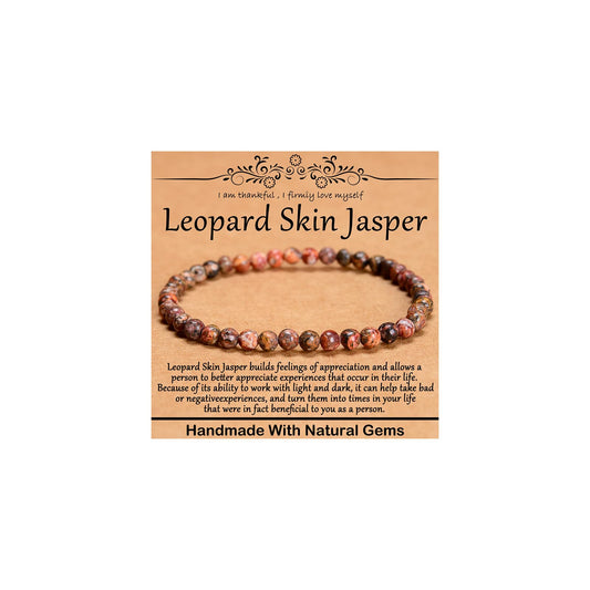 CHCCOYE 4mm Natural Healing Gemstone Bracelet Handmade Yoga Stretch Elastic Bracelet Stress Relief Crystal Jewelry for Men and Women (4mm Leopard Skin Jasper)