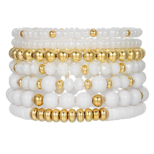 YEOSMINE Boho Heishi Clay Beaded Stretch Bracelets Stack For Women, Preppy Teens Friendship Gold Bracelets Cute Beach Surfer Accessories Bulk Set Trendy Fashion Jewelry