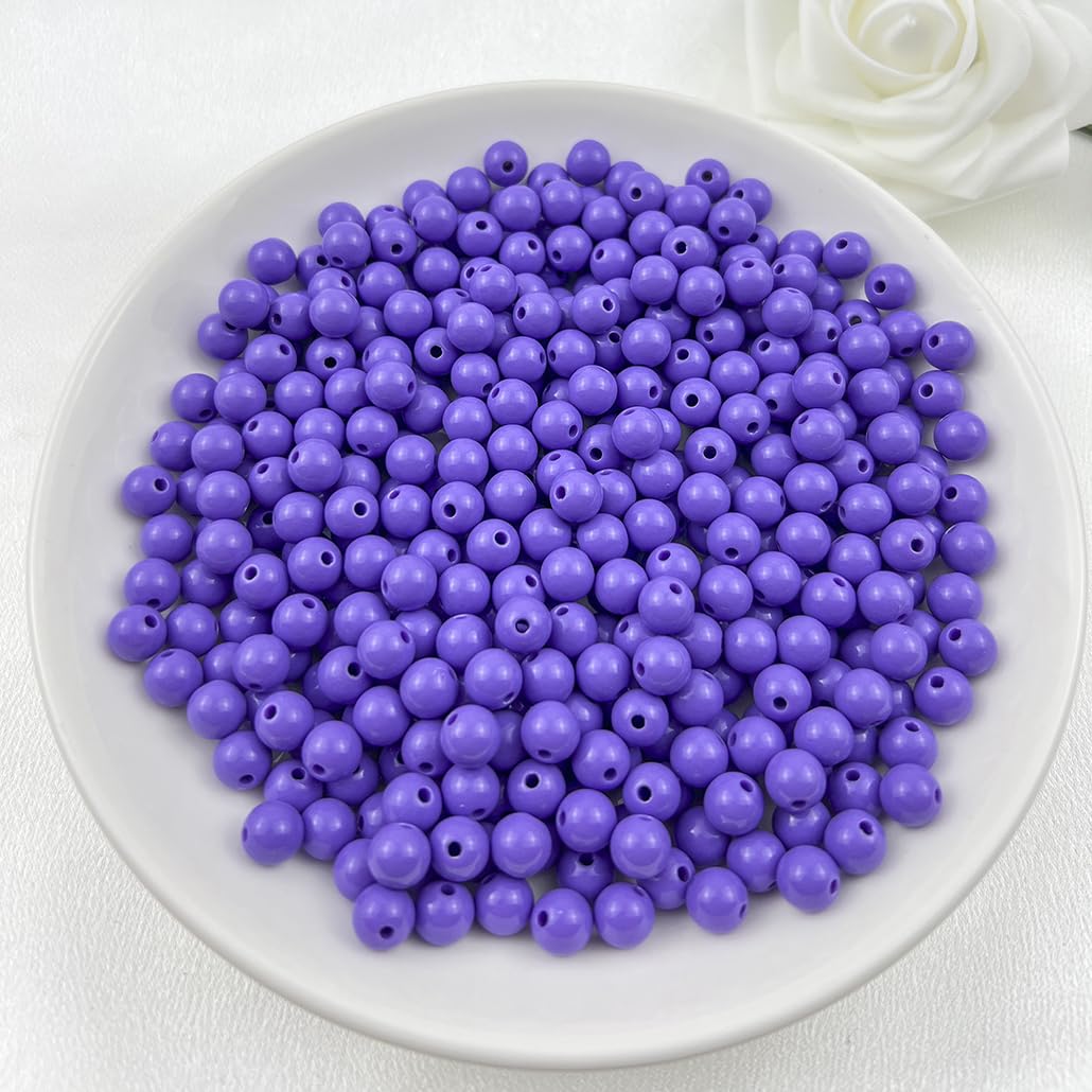 Mulutoo 200Pieces 10MM Acrylic Round Beads Round Acrylic Balls Chunky Beads Smooth Spacer Plastic Pastel Beads Craft Beads for Necklace and Bracelet Making Crafting Supplies(186-purple)