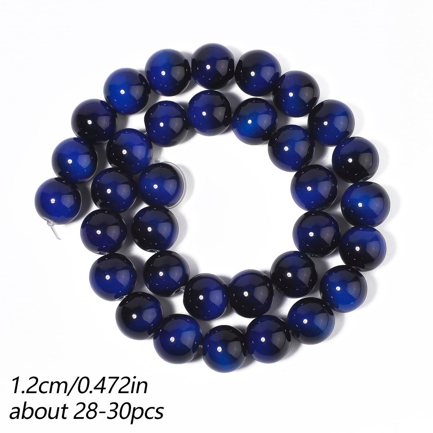 Song Xi 28PCS 12mm Royal Blue Tiger Eye Gemstone Beads for Jewelry Making, Round Smooth Glass Beads for DIY Bracelet Necklace Earring Keychain, Arts and Crafts, for Christmas Wedding Birthday