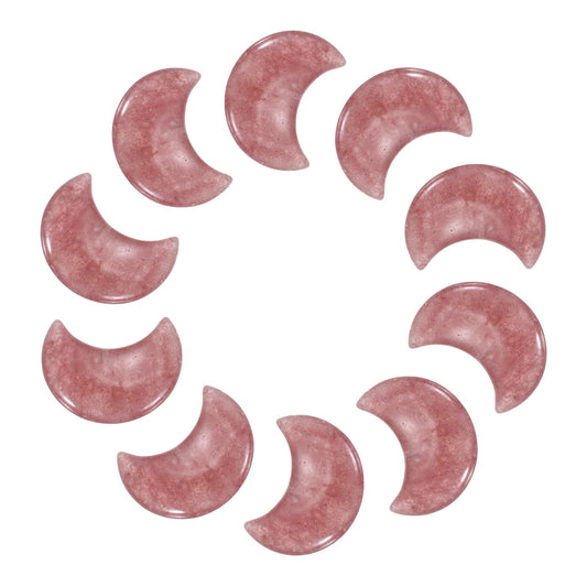 MECCANIXITY 10 Pcs Moon Crystal Worry Stone, 1.2 Inch Length Natural Strawberry Quartz Moon Gemstone Bulk, Carved Pocket Stones for Meditation Balancing Pendant Decor
