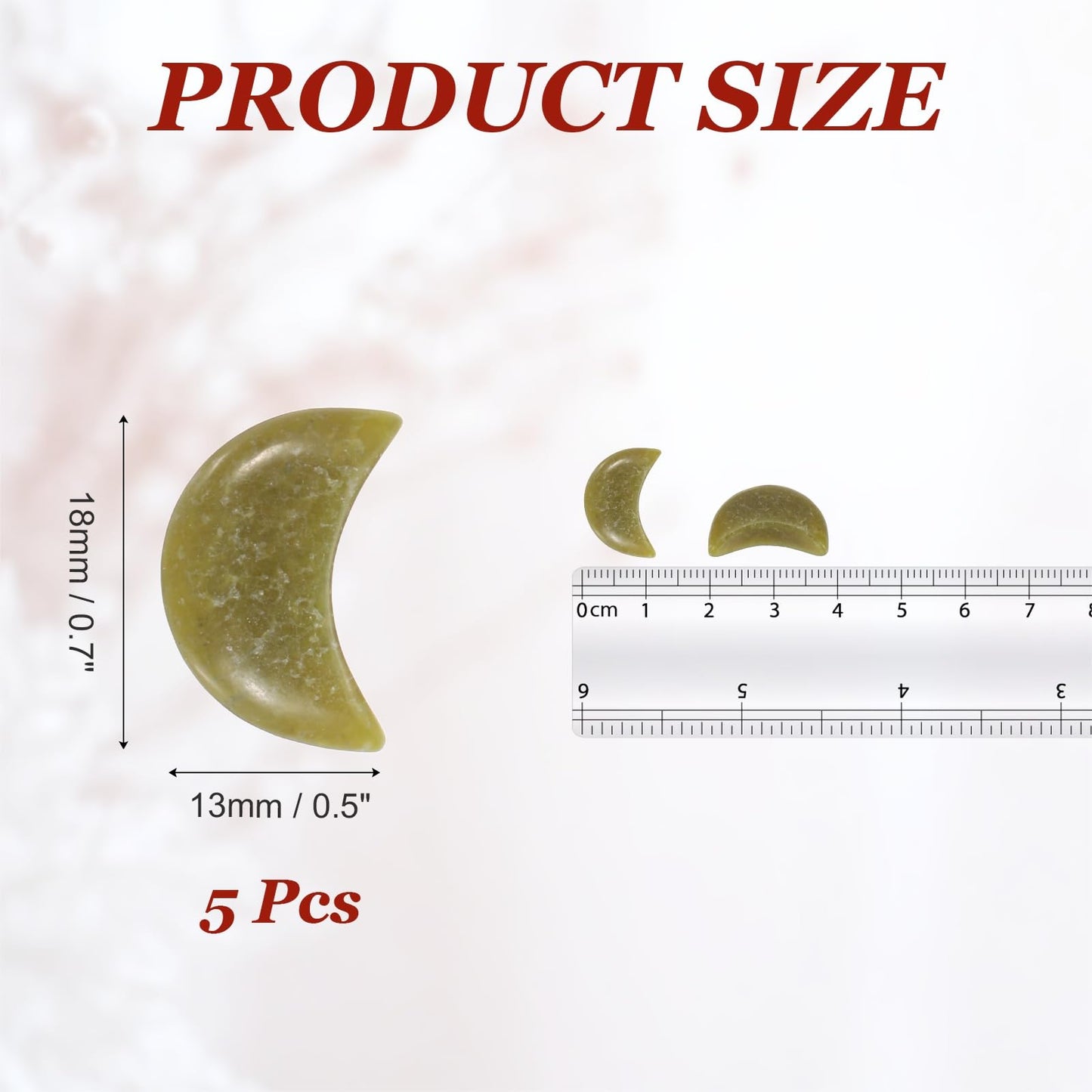 MECCANIXITY 5 Pcs Moon Crystal Worry Stone, 0.5 Inch Length Natural Olivine Moon Gemstone Bulk, Carved Pocket Stones for Meditation Balancing Pendant Decor
