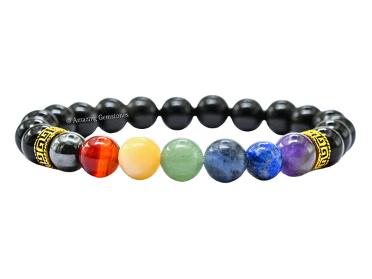 Amazing Gemstone Crystal Bracelet for Women Men's Gifts - Protection Healing Crystal Bracelet - 8mm Gemstone Beaded Stretchable Bracelet Pulseras Para Hombres Mujer Stocking Stuffers Mothers Day Gift (Chakra Bracelet (Black Obsidian))