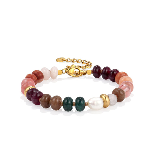 Badu Gemstone Beaded Bracelet for Women Colorful Natural Stone Freshwater Pearl Surfer Beach Rainbow Bracelet Jewelry Gift