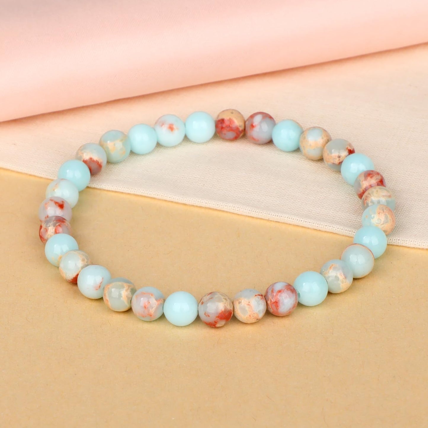 LPBeads Handmade Natural Gemstone Stretch Elastic 6mm Imperial Jasper Bracelet Healing Crystal Round Stone Beads Jewelry Gifts for Women Men