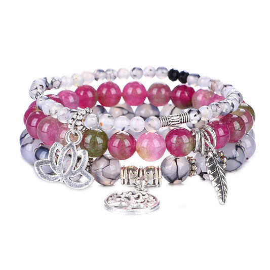 UEUC Tree of Life Yoga Healing Stone Bracelets, Multilayer Lotus Chakra Stone Reiki Bracelet Sets, Anxiety Crystal Natural Stone,for Women Stress Relief(#74)