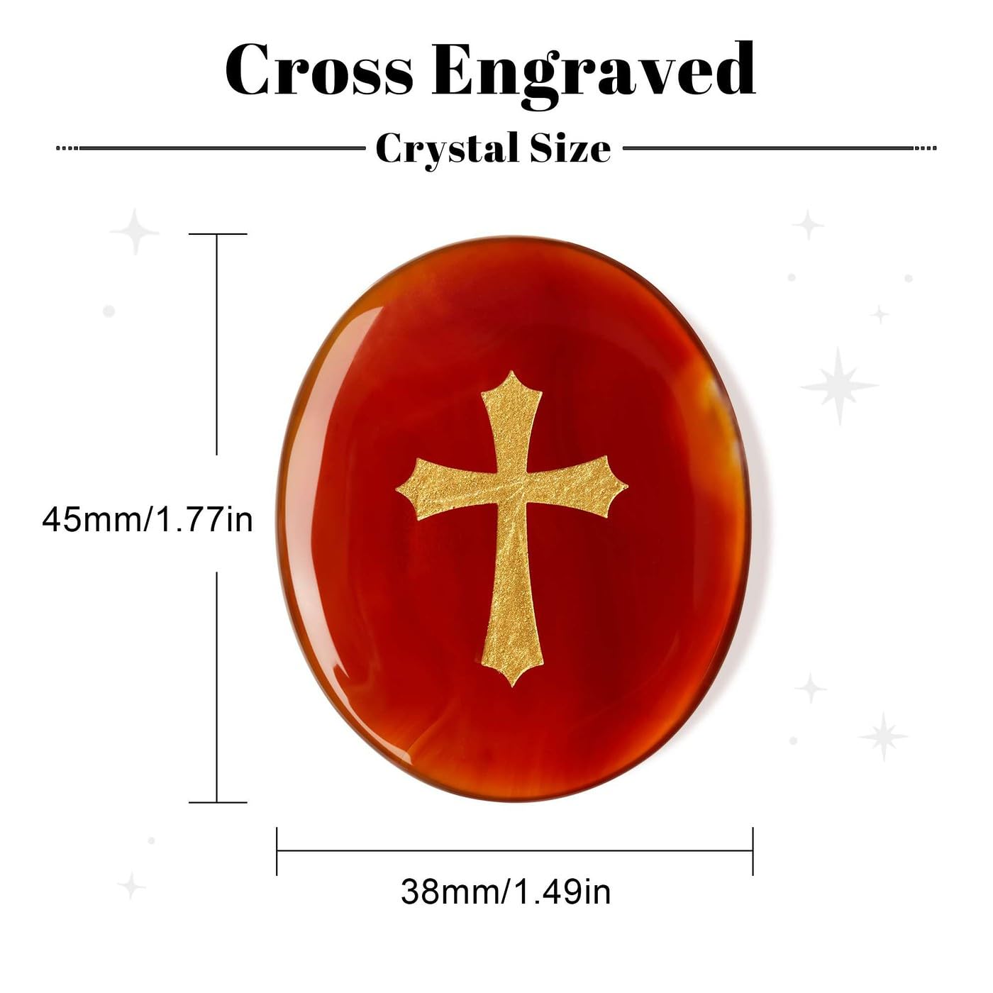 LAIDANLA Red Agate Cross Engraved Healing Crystal Worry Stones for Pray Faith Anxiety Relief Oval Palm Stone Polished Natural Crystal Gifts