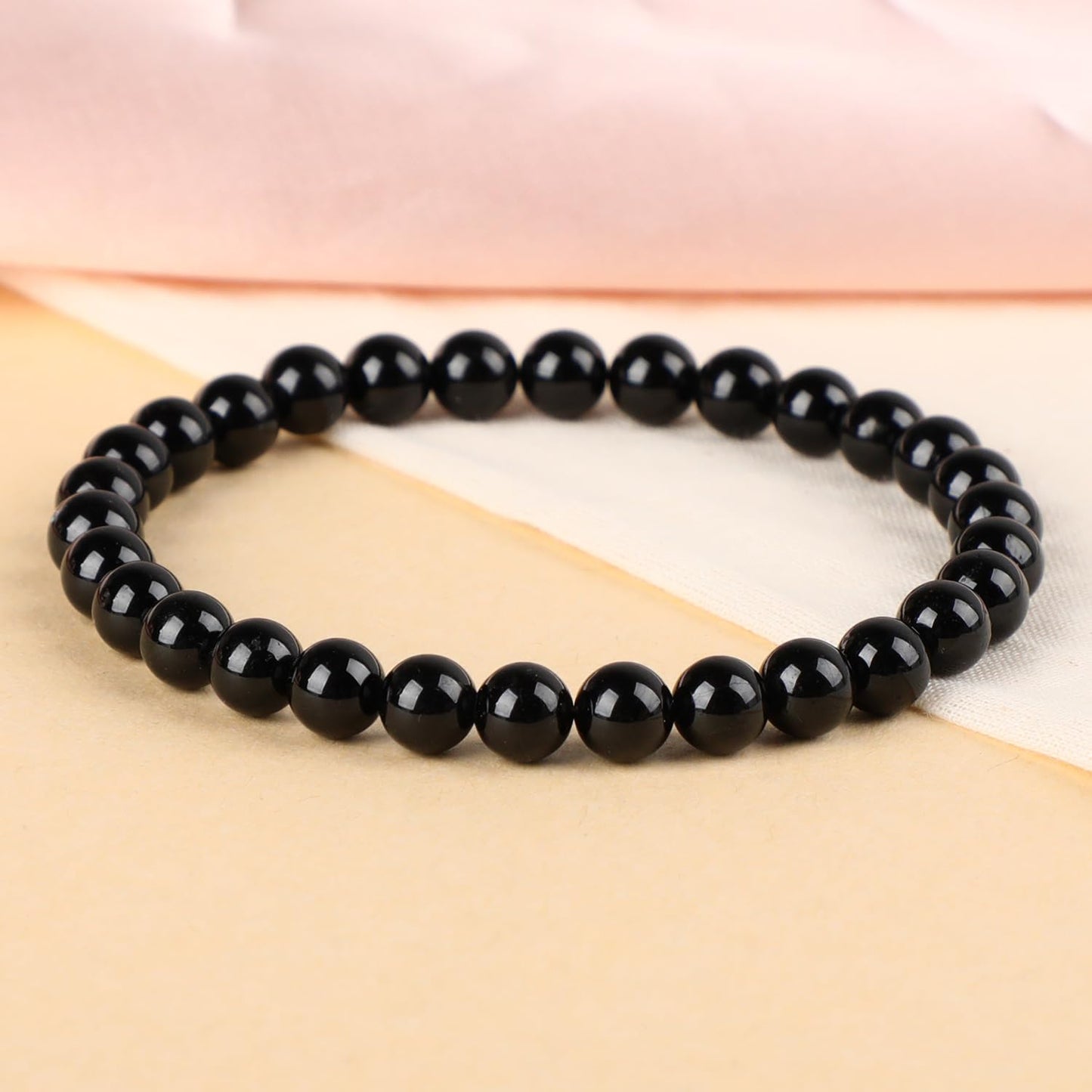 LPBeads Handmade Natural Gemstone Stretch Elastic 6m Black Tourmaline Bracelet Healing Crystal Round Stone Beads Jewelry Gifts for Women