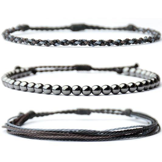 Handmade Natural Stone Beaded Healing Bracelet Gift for Men Adjustable Rope String Bracelet (Hematite, Adjustable)