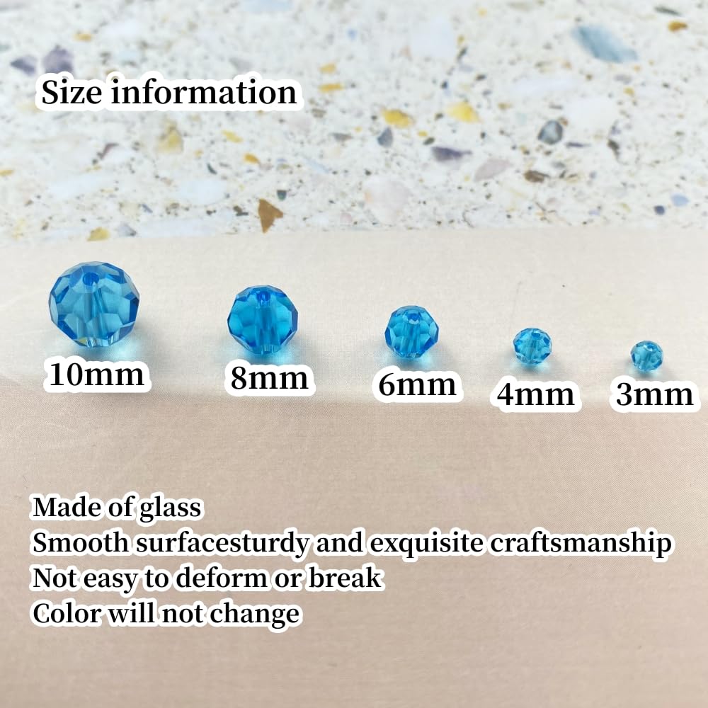 Xinhongo Crystal Glass Beads 200 Pieces 6mm Round Faceted Glass Spacer Beads for Jewelry Making Bracelet Earring Necklace DIY Craft Supplies(Lake Blue)