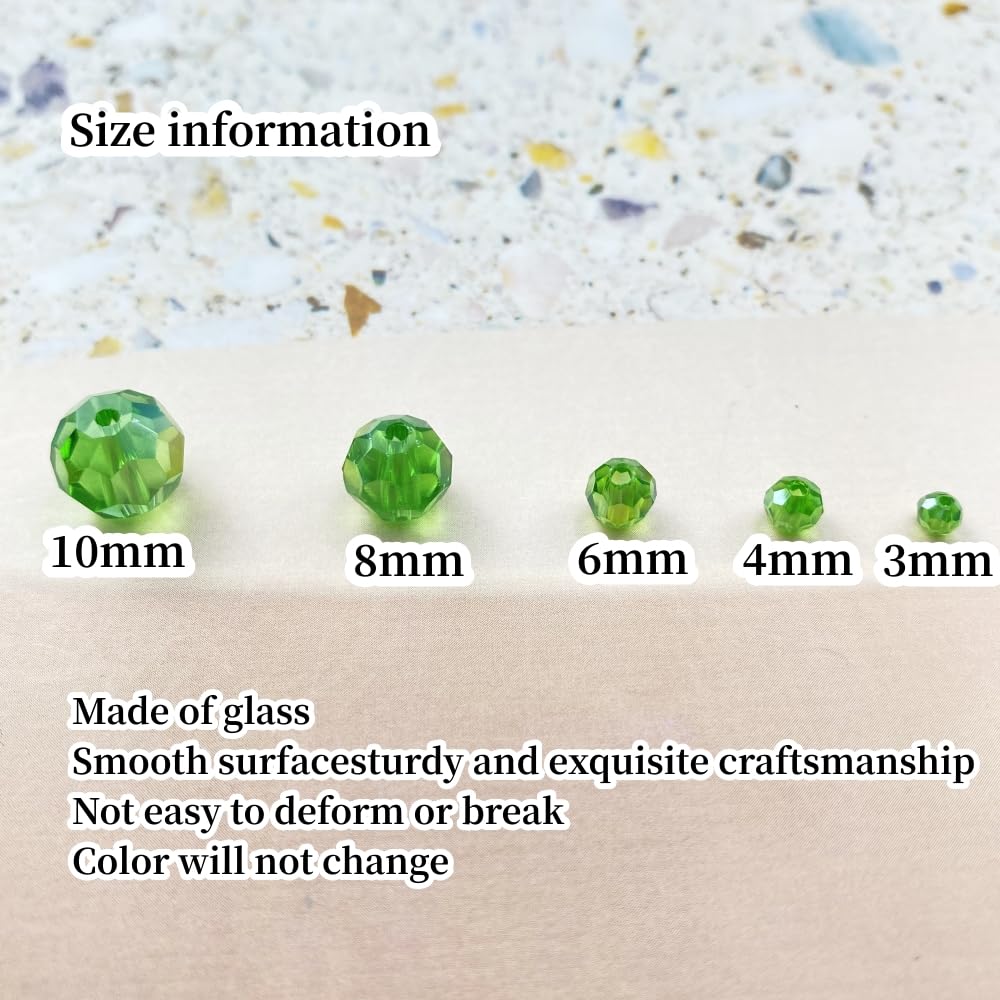 Xinhongo Crystal Glass Beads 200 Pieces 6mm Round Faceted Glass Spacer Beads for Jewelry Making Bracelet Earring Necklace DIY Craft Supplies(Green AB)