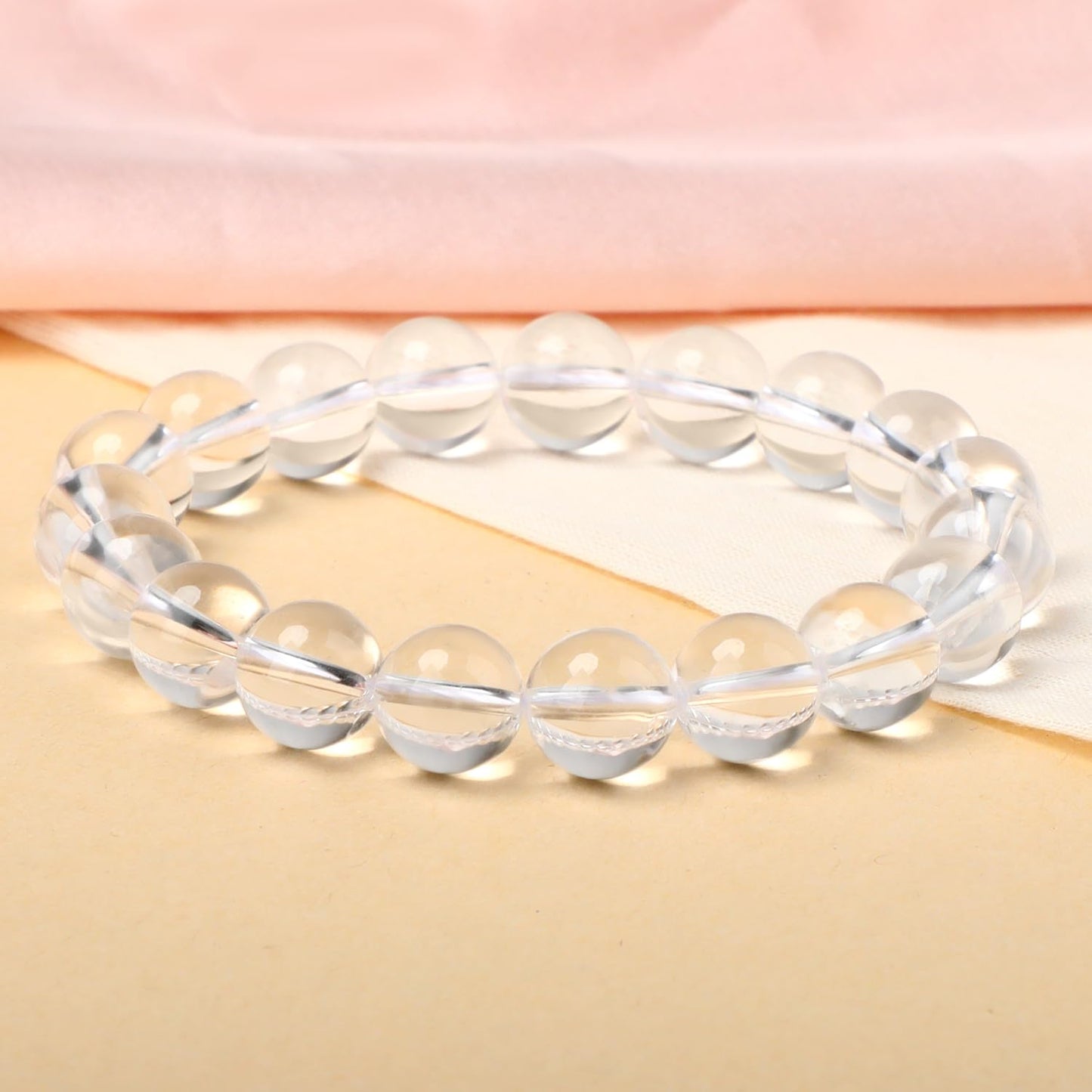 LPBeads Handmade Natural Gemstone Stretch Elastic 10mm Clear Quartz Bracelet Healing Crystal Round Stone Beads Jewelry Gifts for Women Men