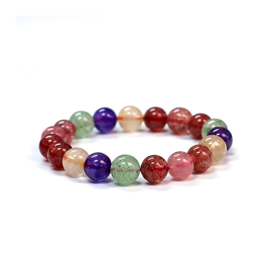 Dare to Mystic Multistone Healing Crystal Bracelet for Women Strawberry Quartz, Amethyst & Green Aventurine Beaded Bracelet, Balance & Renewal Energy Jewelry, Meaningful Gift
