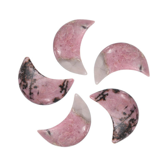 MECCANIXITY 5 Pcs Moon Crystal Worry Stone, 0.5 Inch Length Natural Rhodochrosite Moon Gemstone Bulk, Carved Pocket Stones for Meditation Balancing Pendant Decor