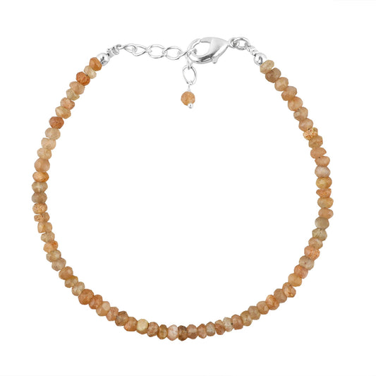 CRYSTALINES Natural Brown Moonstone Dainty Bracelets, Shaded Gemstones Beads, June Birthstone, Chakra Healing Crystals, Handmade Bracelet, Women Jewelry, Silver Chain, A Grade, 8"