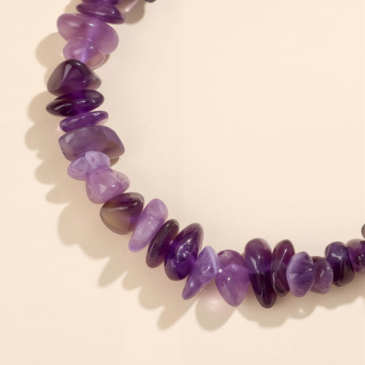 GolbalJew Natural Gemstone Beads Bracelets Healing Crystal Stone Beaded Bracelet for Women Men Handmade Spiritual Jewelry Gifts, 5-8mm Amethyst Chips Beads
