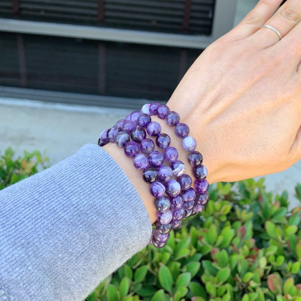 Adabele Real Natural Purple Amethyst Bracelet 8 inch Stretch Gemstone Beaded Bracelet Chakra Healing Crystal Stone Jewelry Women Mom Gift (Unisex) GB8-C16