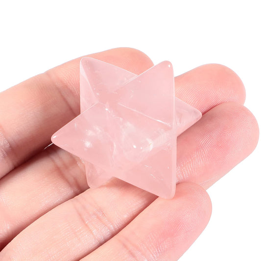 Loveliome Natural Rose Quartz Merkaba Crystal Protection Sacred Meditation Energy Generator Healing Chakra Six-Pointed Star 1 Inch