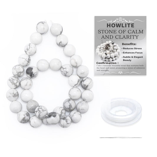 CMBYN Natural Stone Beads Round Genuine Real Stone Beading Strand Loose Gemstones DIY Smooth Bead for Bracelet Necklace Earrings Jewelry Making (Howlite, 10mm 36 Pieces)