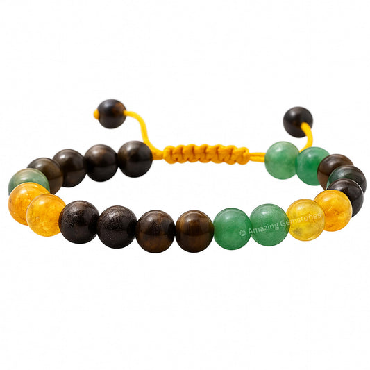 Amazing Gemstone Money Success Pyrite Bracelet - Citrine Quartz, Green Aventurine, Tiger Eye Protection Healing Crystal Bracelet - 8mm Gemstones Beaded Adjustable Bracelet Pulseras Para Hombres Mujer
