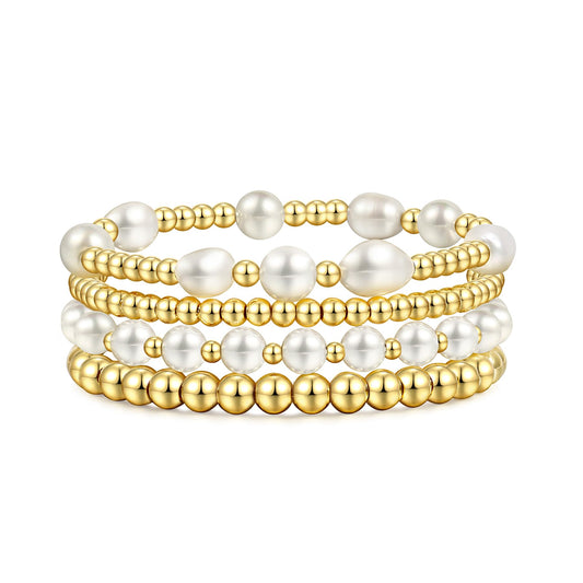 Badu Gold Beaded Bracelets for Women Boho Crystal Multiple Layered Stackable Wrap Bangle Set Paperclip Chain Trendy Jewelry (Gold-4Pcs-Pear)