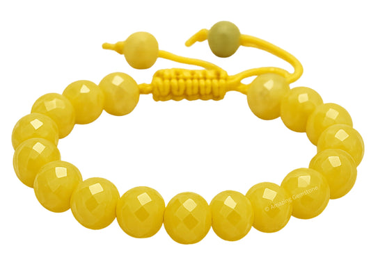 Amazing Gemstone Lemon Jade Bracelet for Women - Chakra Mens Bracelet Protection Crystals&Healing Stones - Blessing Bracelet Spiritual Meditation Gift(Faceted Beaded Bracelet, Adjustable)